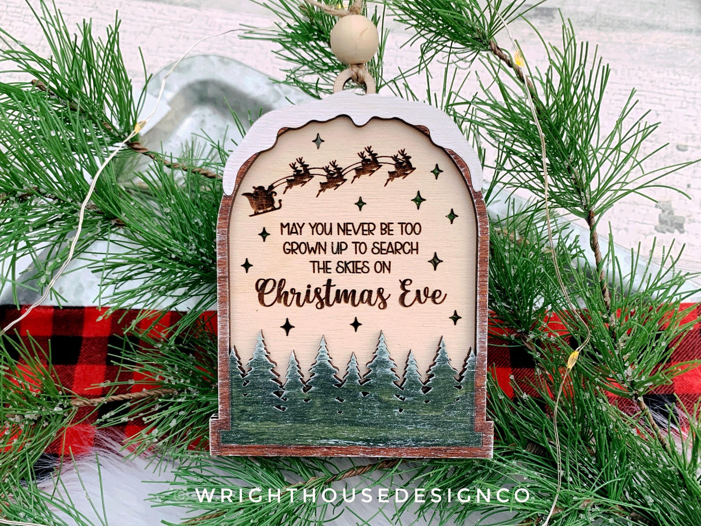 Forest Christmas Lightcatcher Ornament - Personalizable Family Name - Rustic Farmhouse - Christmas Keepsake - Holiday Gift for Couples