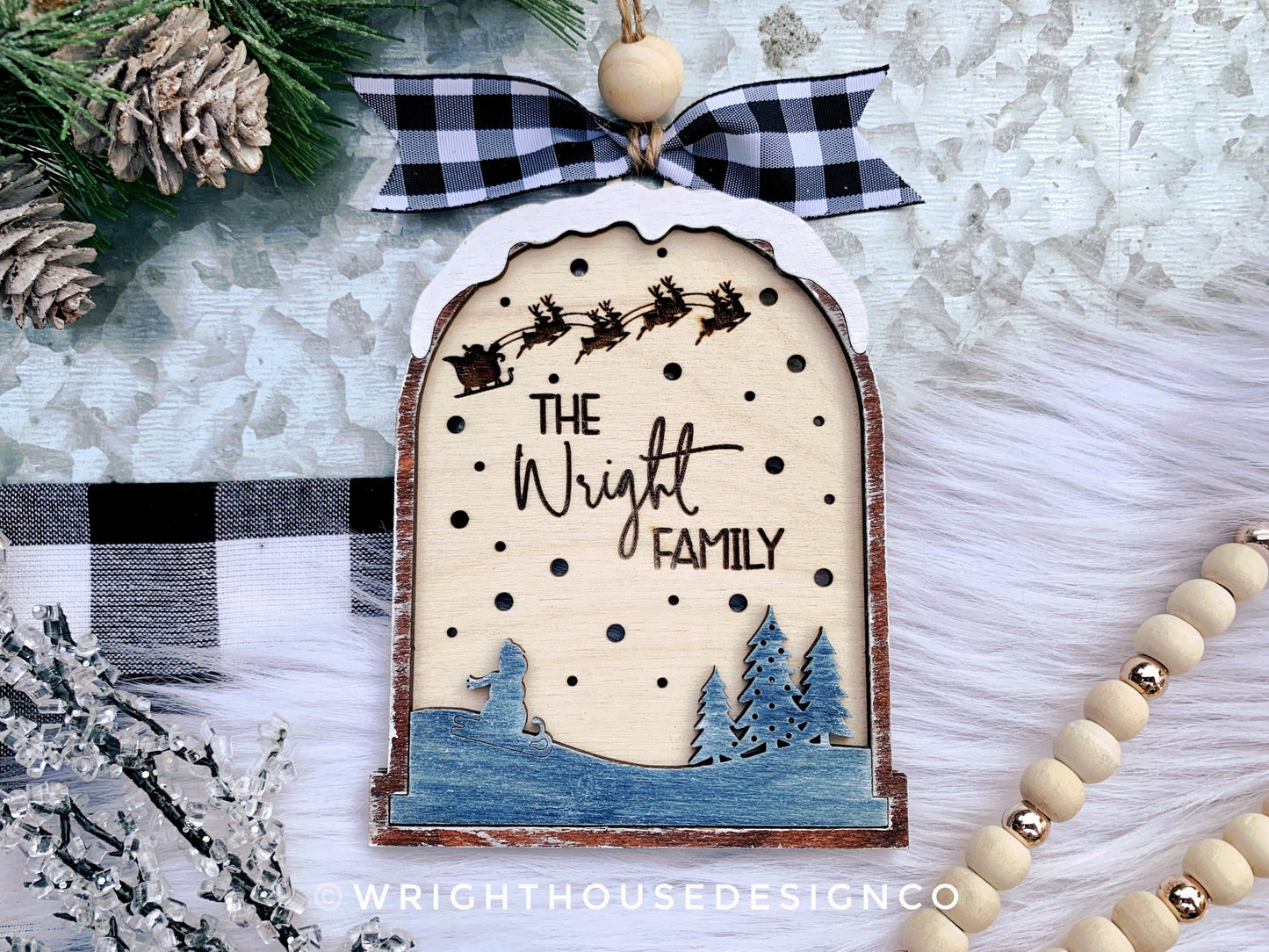 Snowfriend Christmas Lightcatcher Ornament - Personalizable Family Name - Rustic Farmhouse - Christmas Keepsake - Holiday Gift for Couples