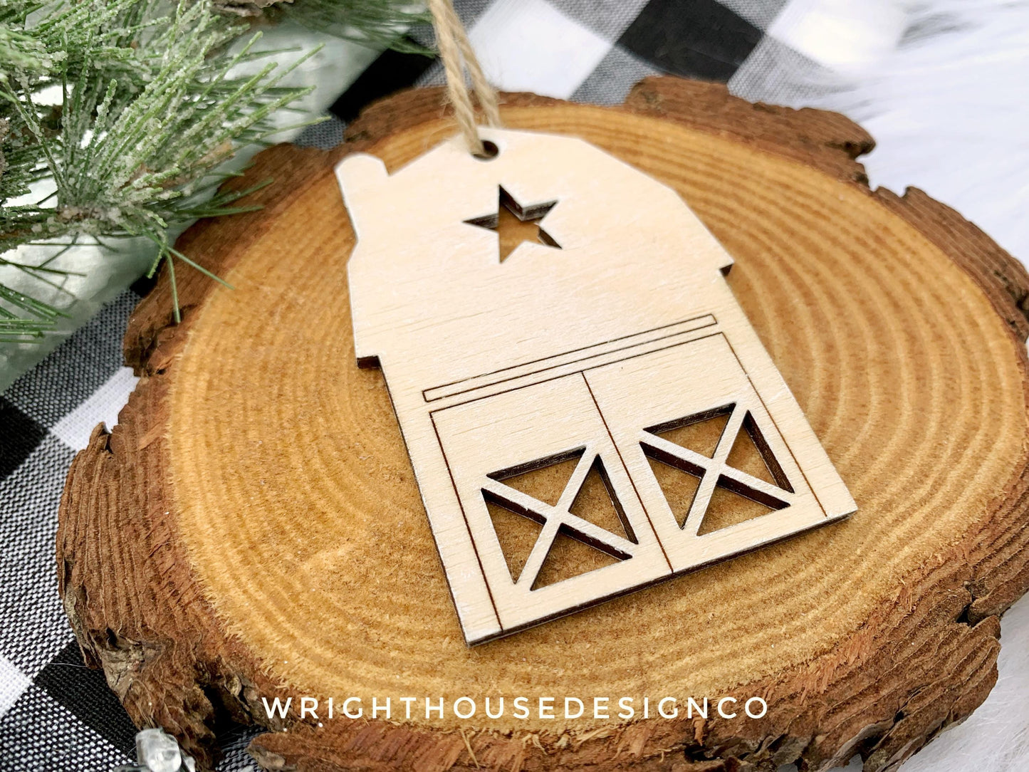 Christmas Town Minimalist Holiday Ornament Set - Rustic Farmhouse Decor - Quick Cut and Score File For Glowforge Lasers - Digital SVG File