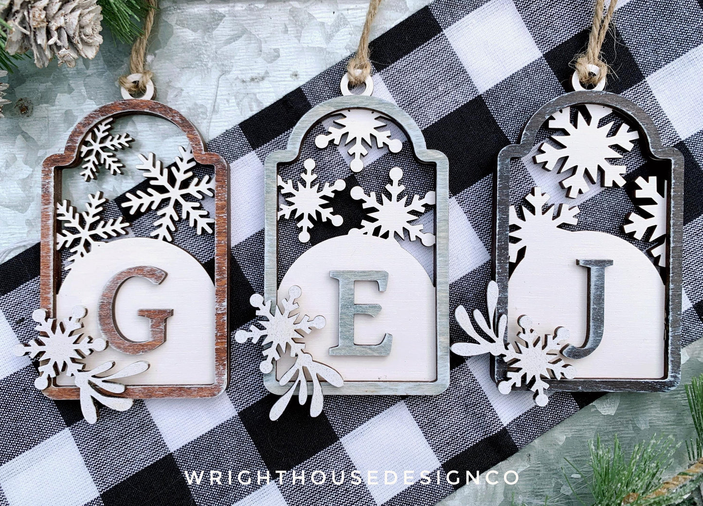 Snowflake Initial Stocking Tag - Personalized Family Initial Ornament - Christmas Keepsake - Rustic Farmhouse - Yearly Keepsake - Gift Tags