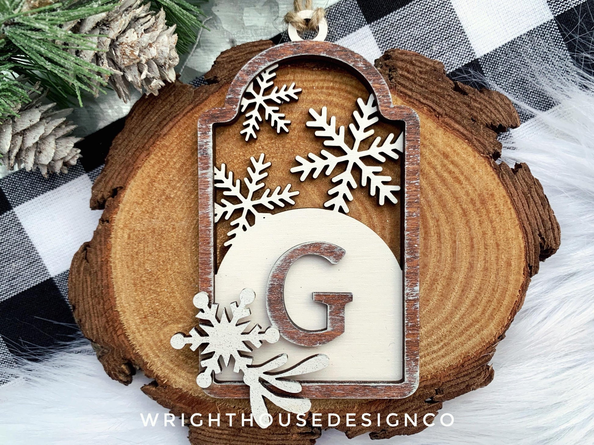 Snowflake Initial Stocking Tag - Personalized Family Initial Ornament - Christmas Keepsake - Rustic Farmhouse - Yearly Keepsake - Gift Tags