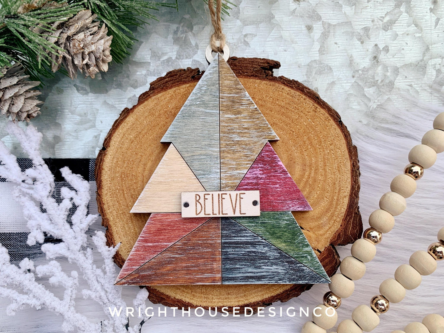 Rustic Farmhouse Quilt Pattern - Rae Dunn Line Ornament - Build An Ornament DIY Color Craft - White Elephant Gift - Minimalist Ornament Set