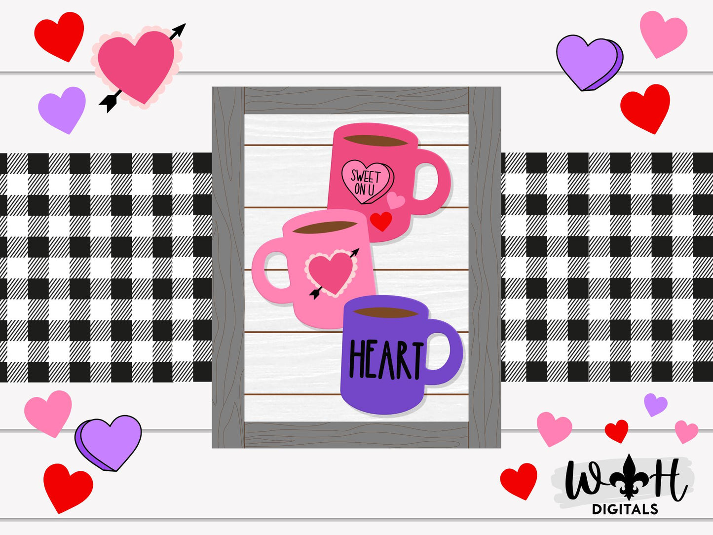 Heart Stacked Coffee Mug Farmhouse Frame Sign - Valentine's Tier Tray Decor and DIY Kits - Cut File For Glowforge Lasers - Digital SVG File