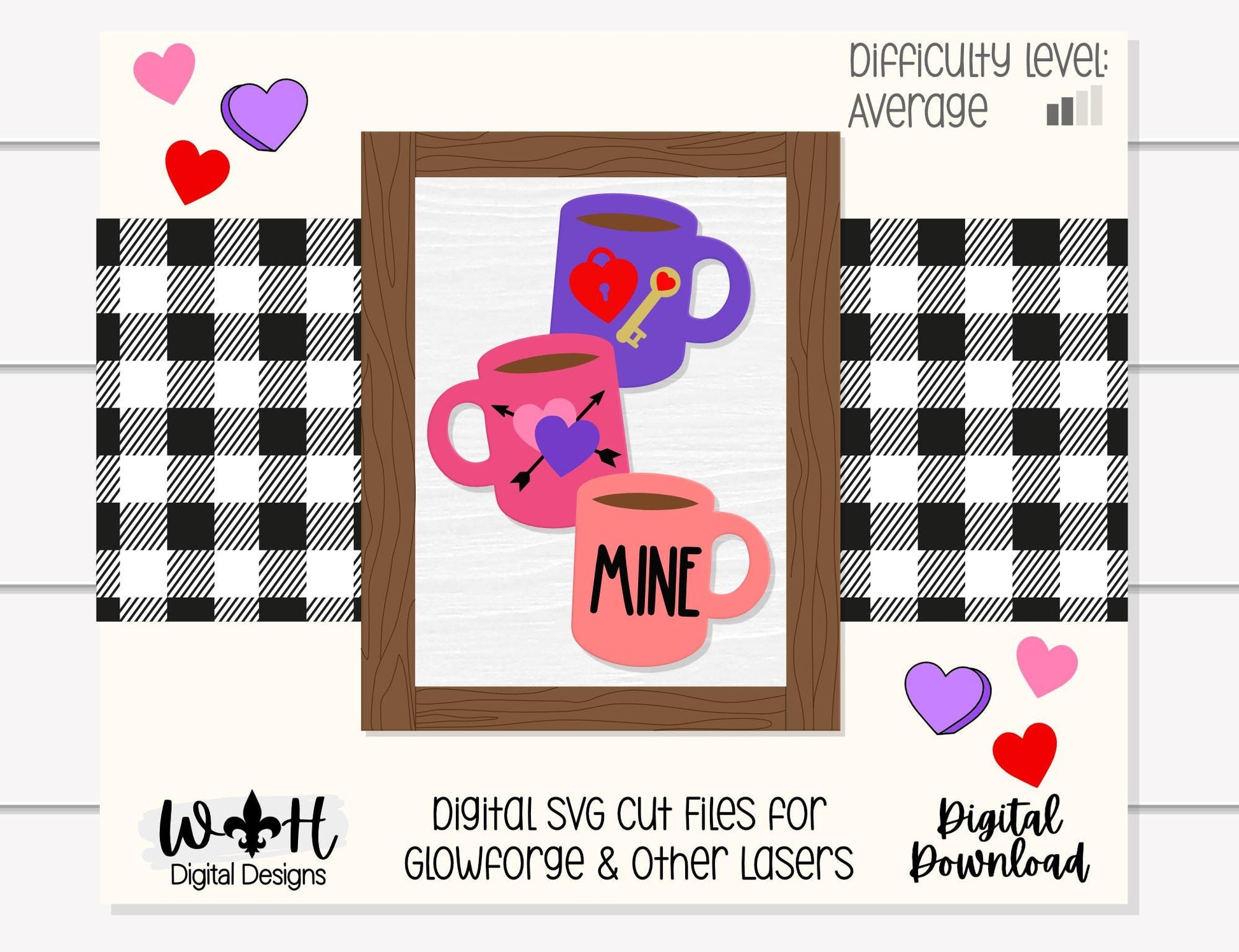 Mine Stacked Coffee Mug Farmhouse Frame Sign - Valentine's Tier Tray Decor and DIY Kits - Cut File For Glowforge Lasers - Digital SVG File