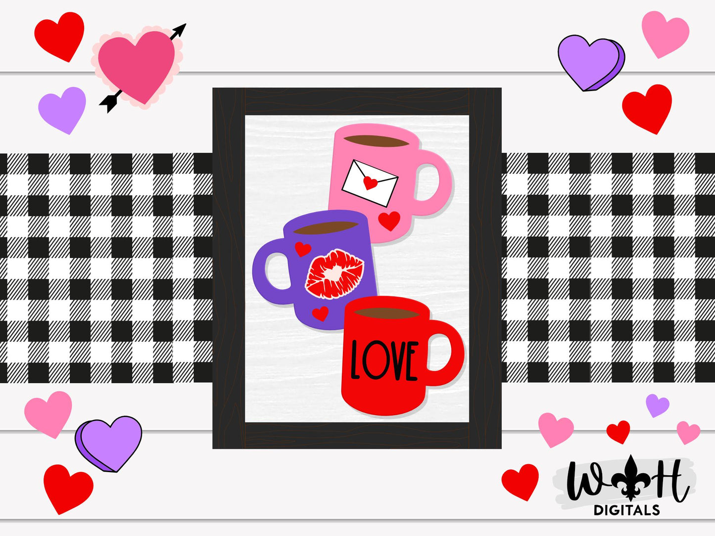 Love Stacked Coffee Mug Farmhouse Frame Sign - Valentine's Tier Tray Decor and DIY Kits - Cut File For Glowforge Lasers - Digital SVG File