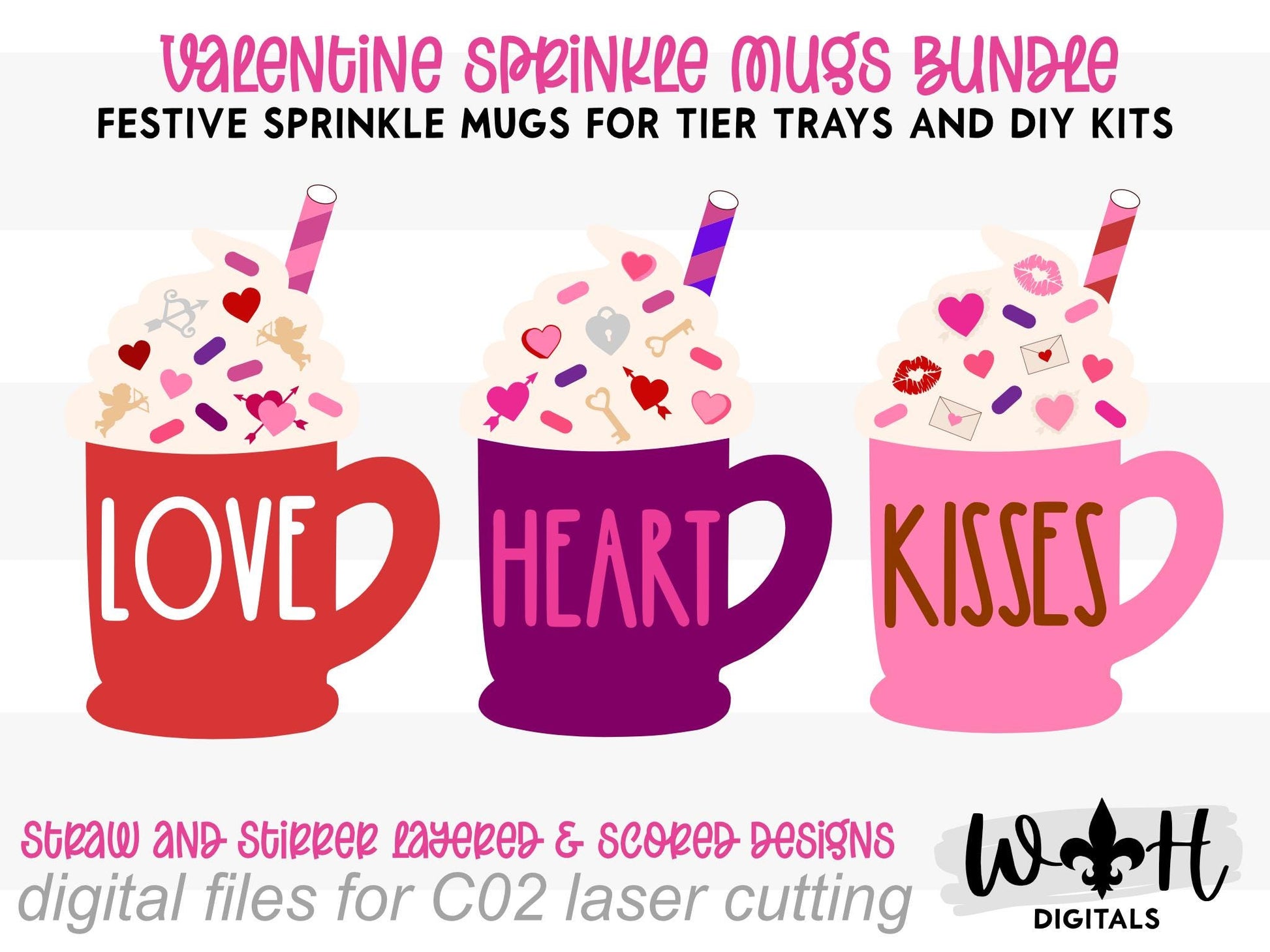 Valentine's Day Sprinkle Mugs Bundle - Seasonal Tiered Tray Decor and DIY Paint Kits - Cut File For Glowforge Lasers - Digital SVG Files