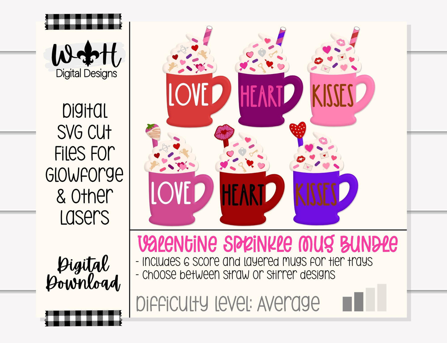 Valentine's Day Sprinkle Mugs Bundle - Seasonal Tiered Tray Decor and DIY Paint Kits - Cut File For Glowforge Lasers - Digital SVG Files