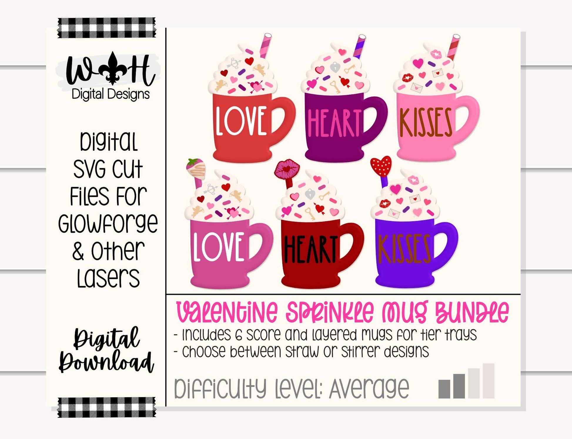 Valentine's Day Sprinkle Mugs Bundle - Seasonal Tiered Tray Decor and DIY Paint Kits - Cut File For Glowforge Lasers - Digital SVG Files