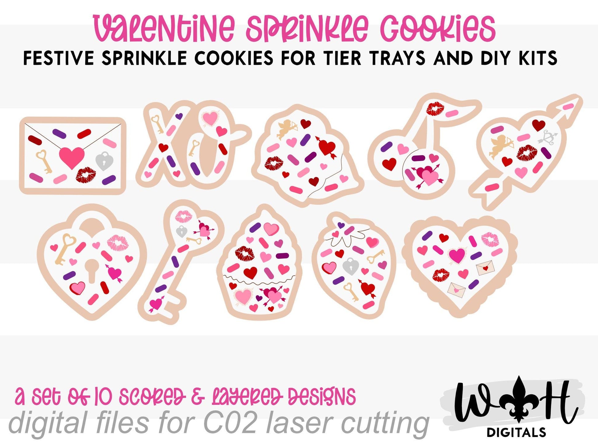 Valentine's Day Frosted Sprinkle Cookies Bundle - Seasonal Tiered Tray Decor and DIY Kits - Cut File For Glowforge Lasers - Digital SVG File