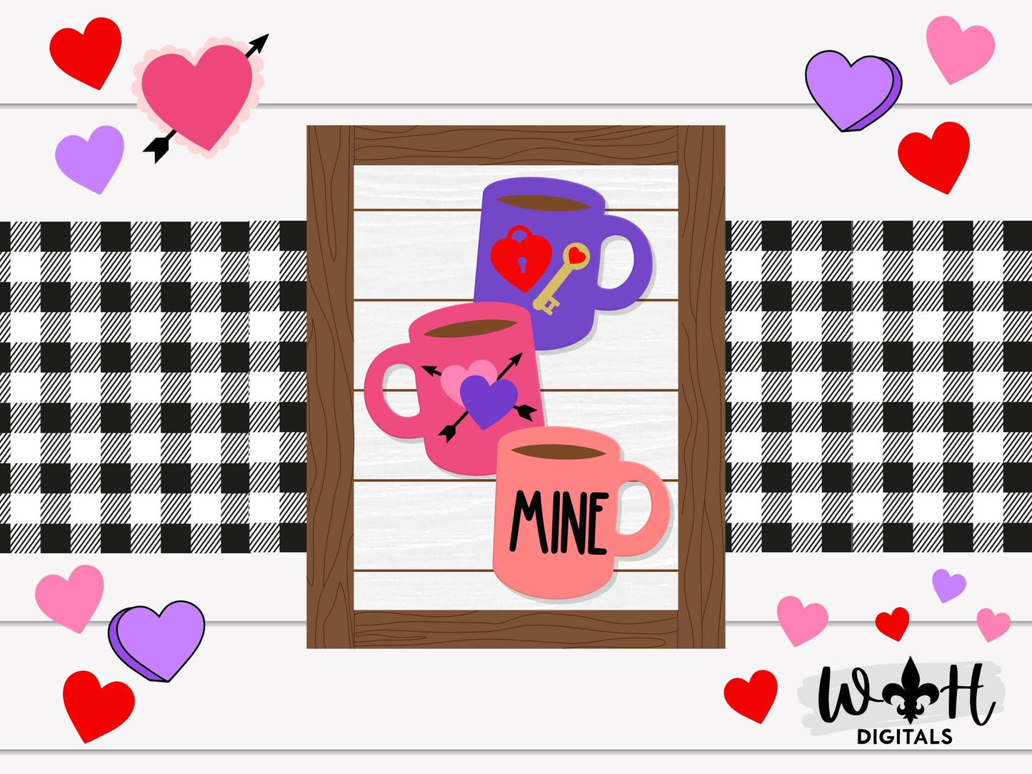 Mine Stacked Coffee Mug Farmhouse Frame Sign - Valentine's Tier Tray Decor and DIY Kits - Cut File For Glowforge Lasers - Digital SVG File