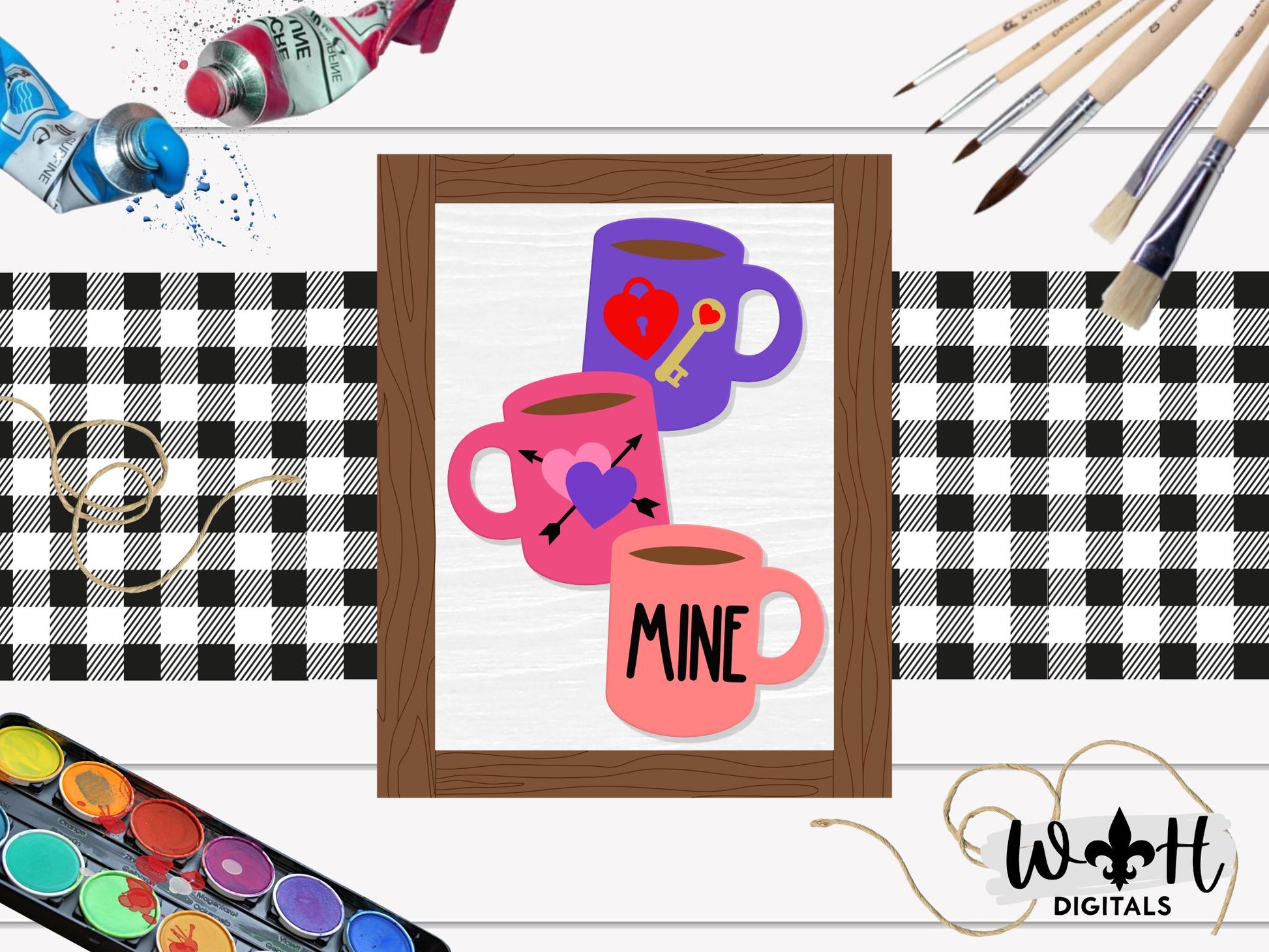 Mine Stacked Coffee Mug Farmhouse Frame Sign - Valentine's Tier Tray Decor and DIY Kits - Cut File For Glowforge Lasers - Digital SVG File