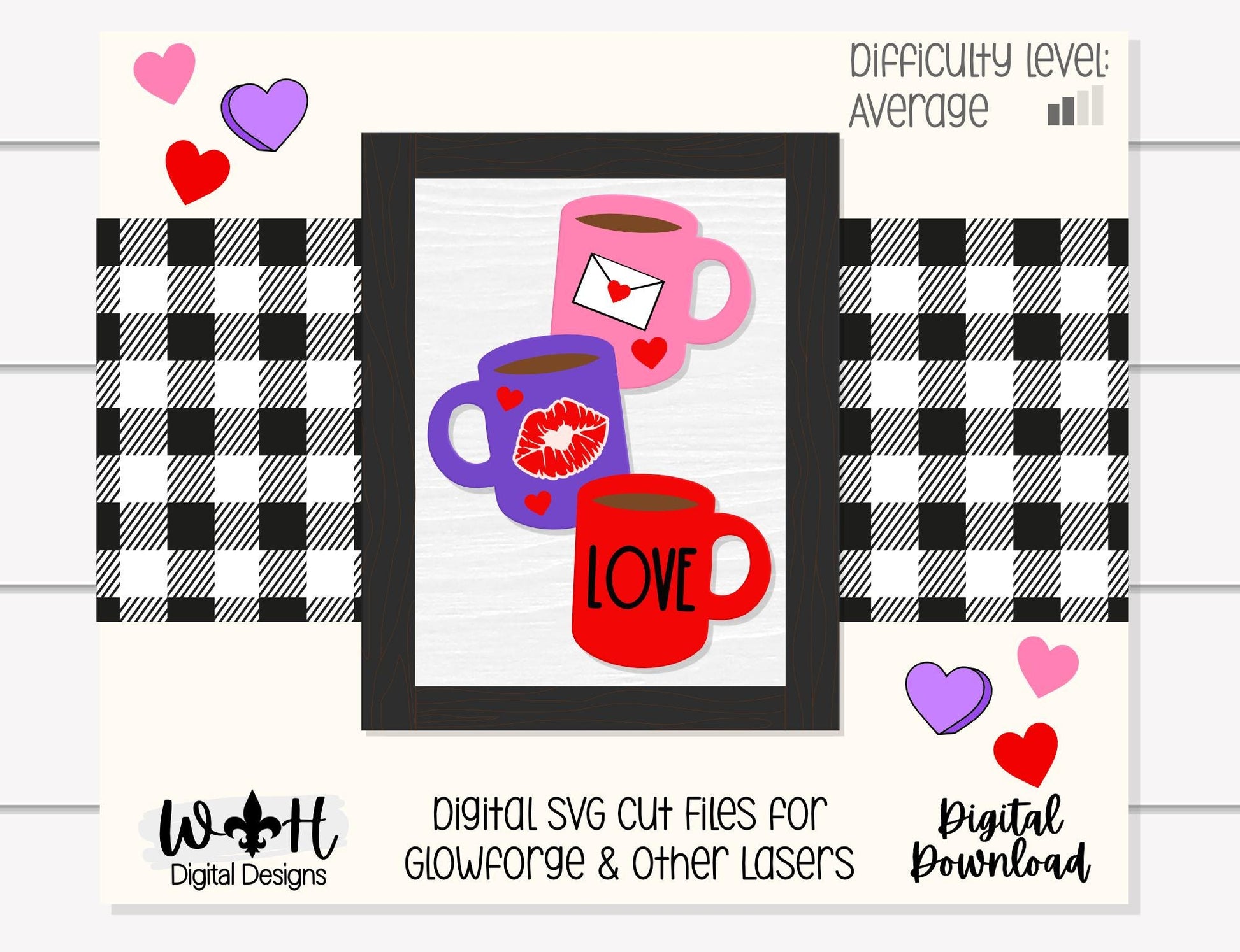 Love Stacked Coffee Mug Farmhouse Frame Sign - Valentine's Tier Tray Decor and DIY Kits - Cut File For Glowforge Lasers - Digital SVG File