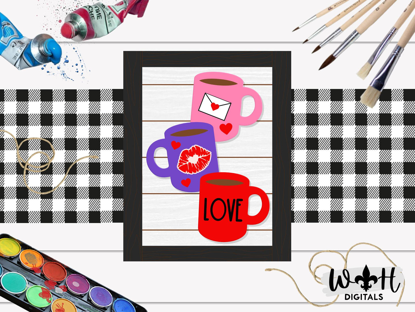 Love Stacked Coffee Mug Farmhouse Frame Sign - Valentine's Tier Tray Decor and DIY Kits - Cut File For Glowforge Lasers - Digital SVG File