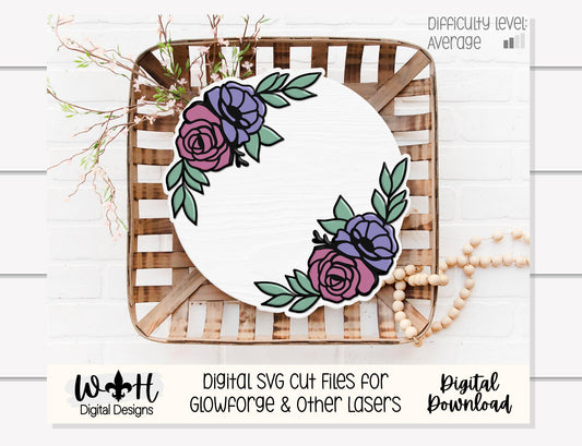 Anna Louise Outline Florals - Door Hanger Rounds - Sign Making and DIY Kits - Layered Floral Cut File For Glowforge Laser - Digital SVG File