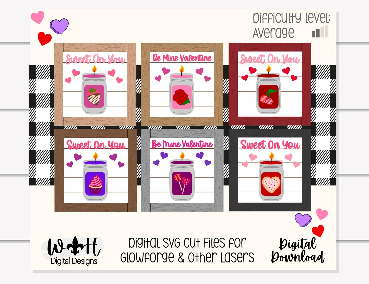 Valentine's Mason Jar Candle Farmhouse Frame Sign Bundle - Tiered Tray Decor and DIY Kits - Cut File For Glowforge Lasers - Digital SVG File