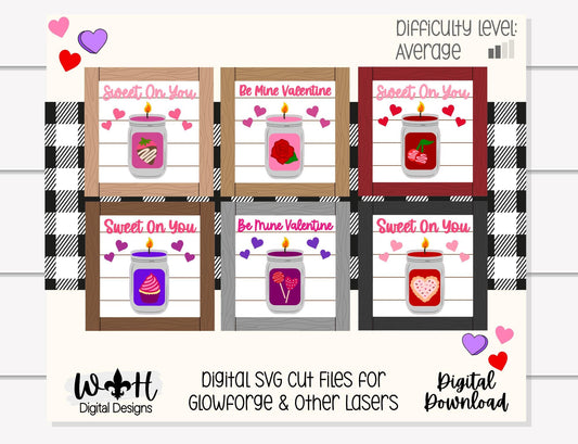 Valentine's Mason Jar Candle Farmhouse Frame Sign Bundle - Tiered Tray Decor and DIY Kits - Cut File For Glowforge Lasers - Digital SVG File