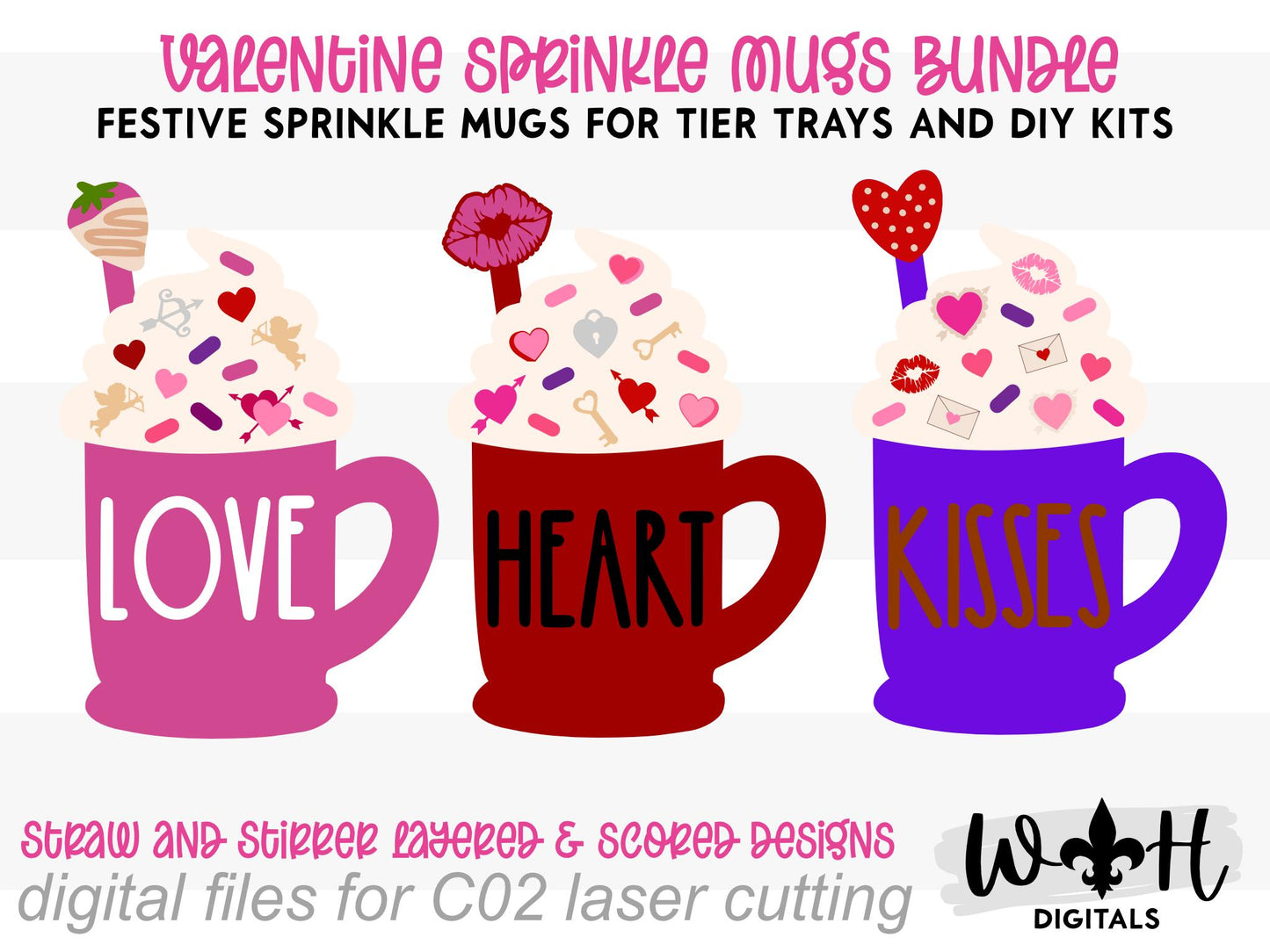 Valentine's Day Sprinkle Mugs Bundle - Seasonal Tiered Tray Decor and DIY Paint Kits - Cut File For Glowforge Lasers - Digital SVG Files