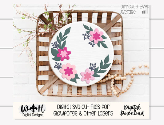 Ivy Irene Laser Cut Florals - Baby Nursery Rounds - Sign Making and DIY Kits - Single Line Cut File For Glowforge Lasers - Digital SVG Files