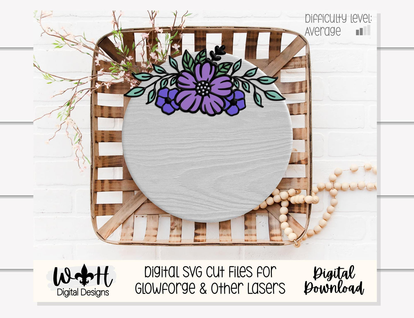 Amelie Mae Outline Floral - Door Hanger and Nursery Rounds - Sign Making and DIY Kits - Easy Cut File For Glowforge Laser - Digital SVG File