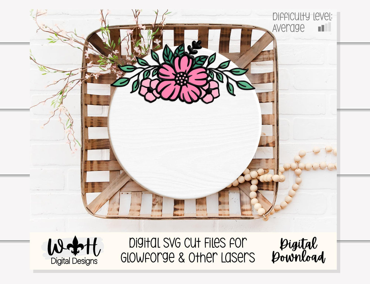 Amelie Mae Outline Floral - Door Hanger and Nursery Rounds - Sign Making and DIY Kits - Easy Cut File For Glowforge Laser - Digital SVG File