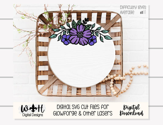 Amelie Mae Outline Floral - Door Hanger and Nursery Rounds - Sign Making and DIY Kits - Easy Cut File For Glowforge Laser - Digital SVG File
