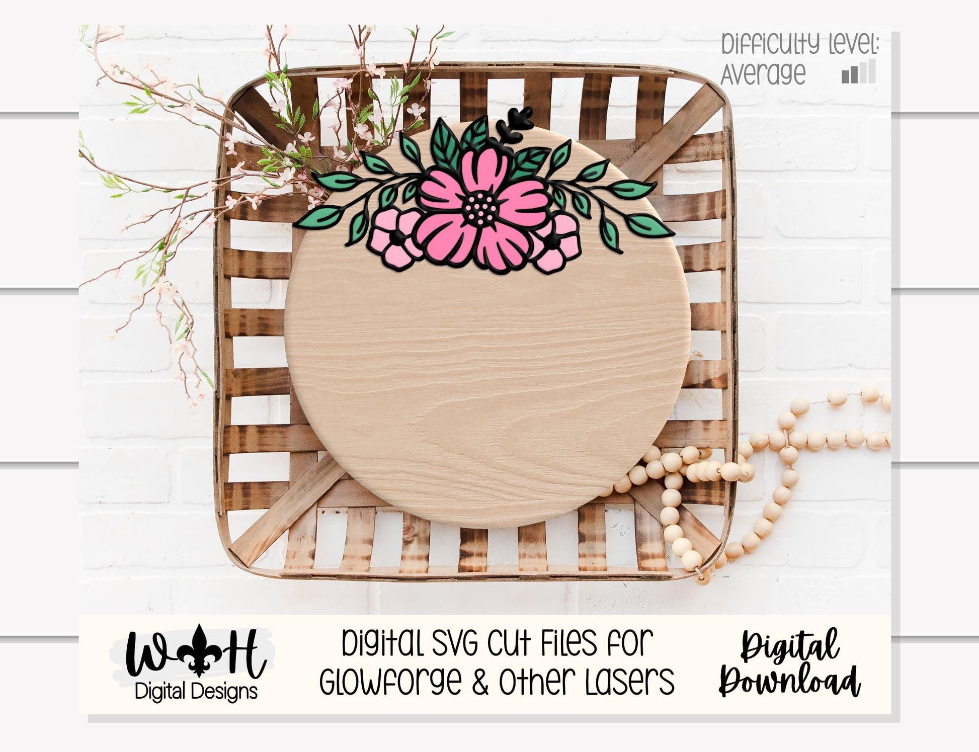 Amelie Mae Outline Floral - Door Hanger and Nursery Rounds - Sign Making and DIY Kits - Easy Cut File For Glowforge Laser - Digital SVG File