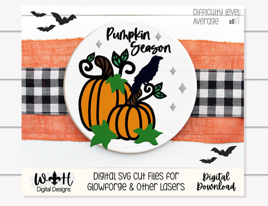 Spooky Pumpkin Season Halloween Door Hanger Round - Seasonal Sign Making and DIY Kits - Cut File For Glowforge Lasers - Digital SVG File