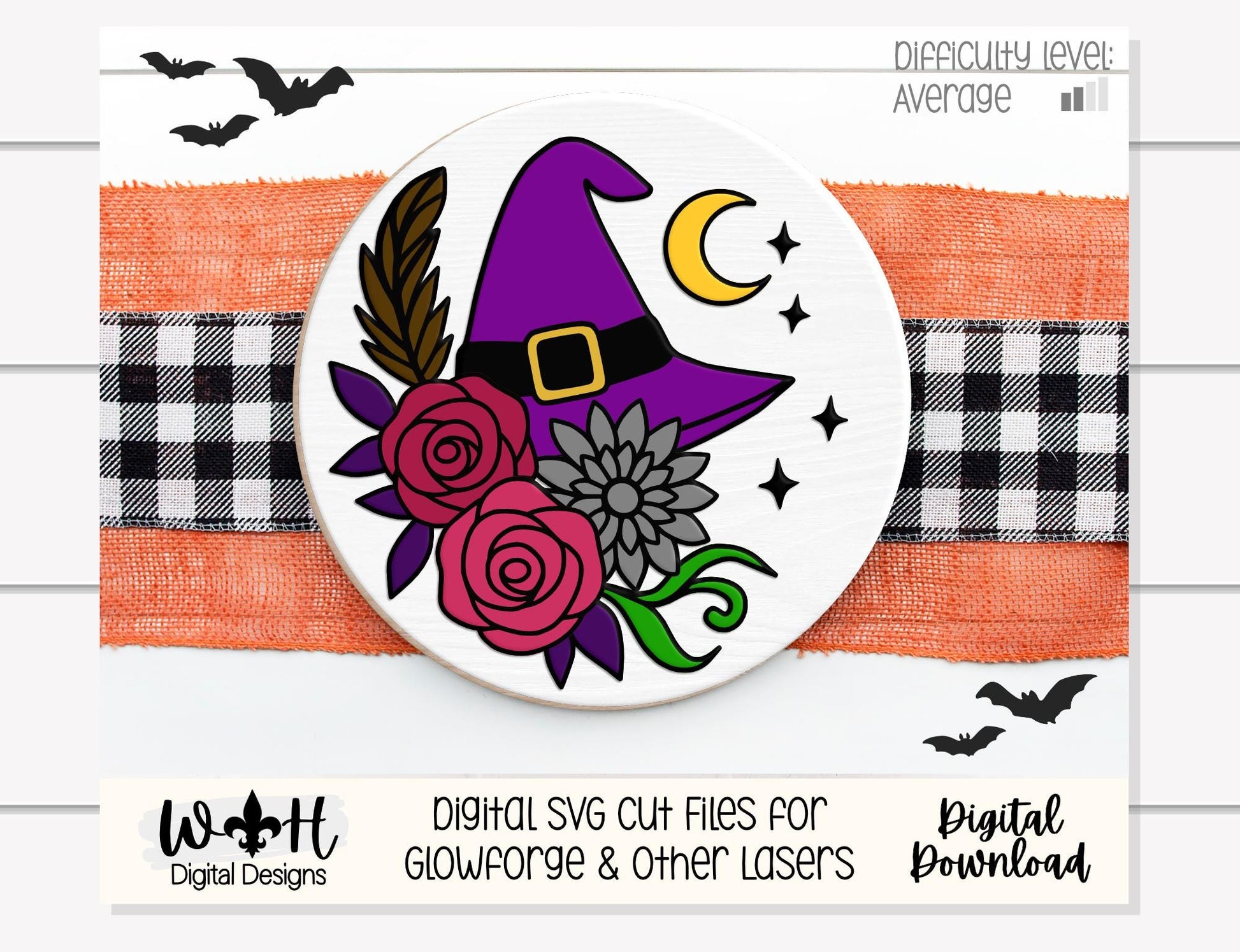 Whimsical Witch Hat Floral - Halloween Door Hanger - Seasonal Sign Making and DIY Kits - Cut File For Glowforge Lasers - Digital SVG File