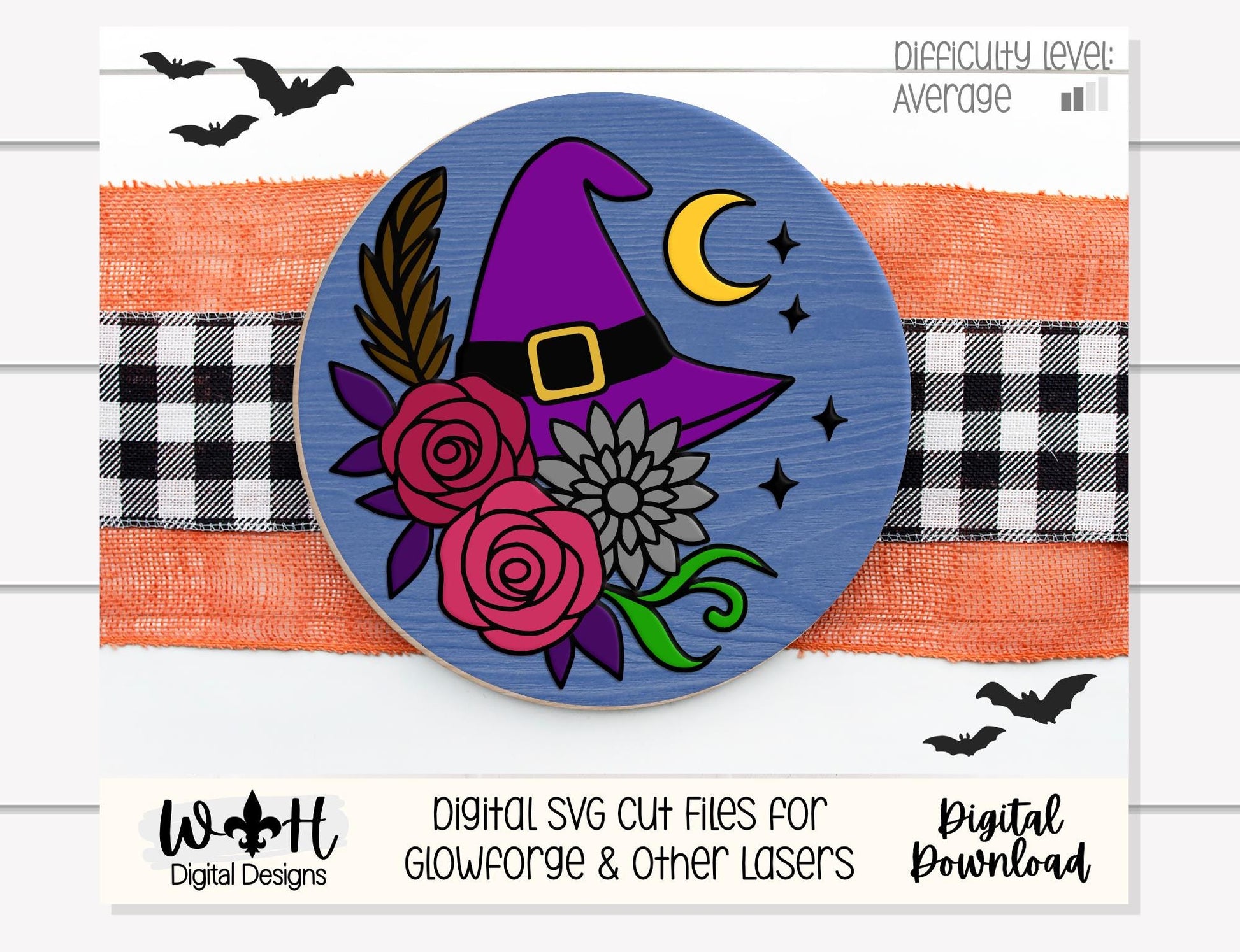 Whimsical Witch Hat Floral - Halloween Door Hanger - Seasonal Sign Making and DIY Kits - Cut File For Glowforge Lasers - Digital SVG File