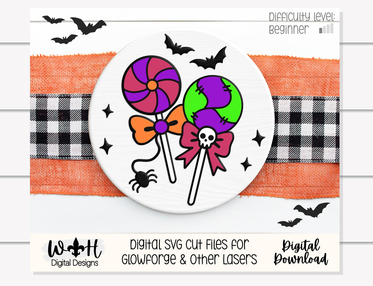 Tricks and Treats Halloween Lollipops - Seasonal Door Hanger Round - Sign Making and DIY Kits - Digital SVG Cut File For Glowforge Laser