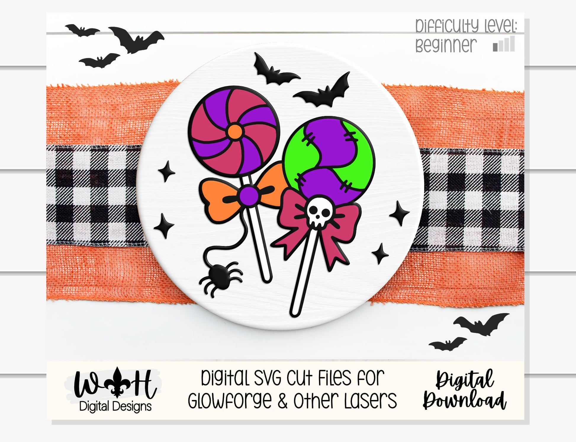 Tricks and Treats Halloween Lollipops - Seasonal Door Hanger Round - Sign Making and DIY Kits - Digital SVG Cut File For Glowforge Laser