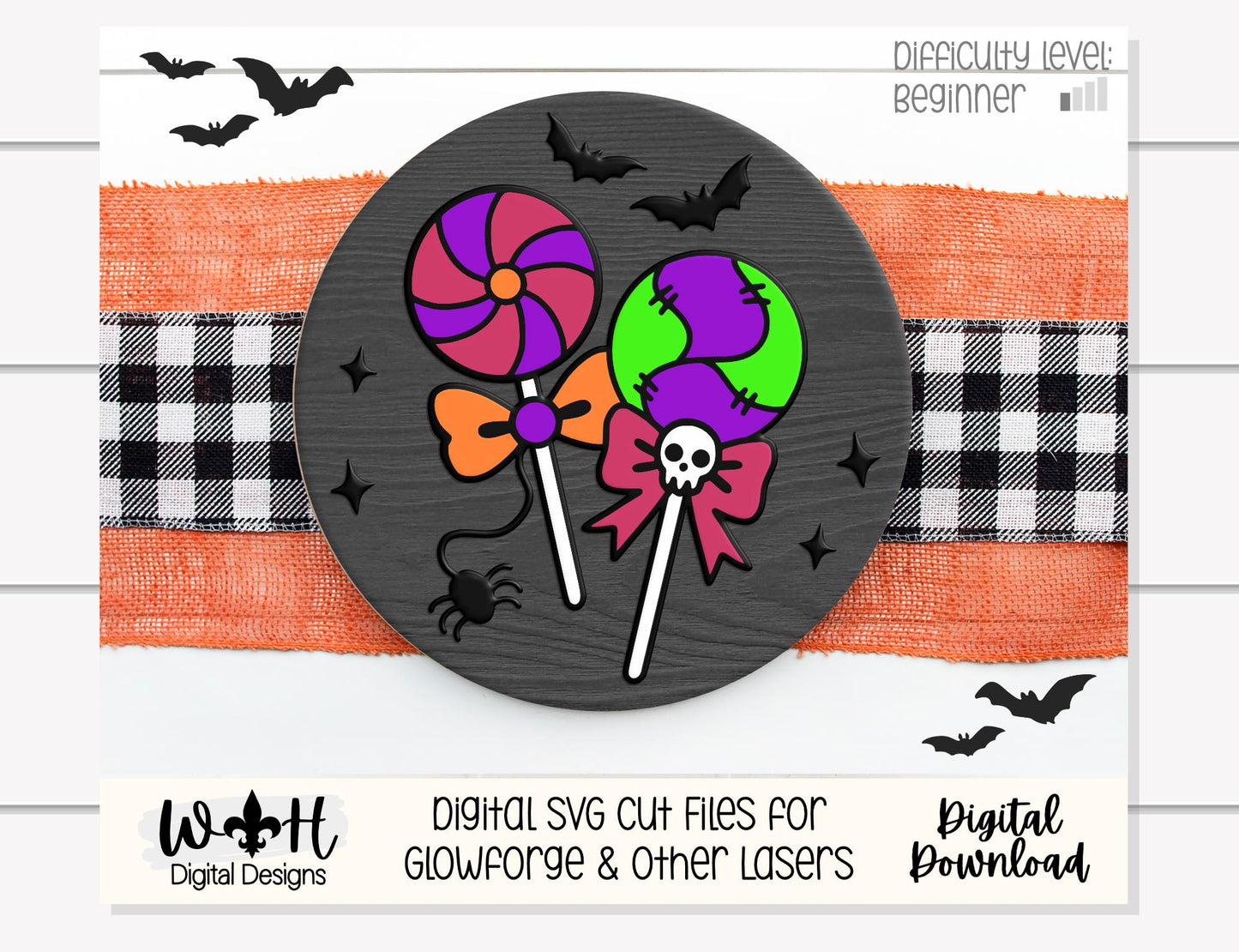 Tricks and Treats Halloween Lollipops - Seasonal Door Hanger Round - Sign Making and DIY Kits - Digital SVG Cut File For Glowforge Laser