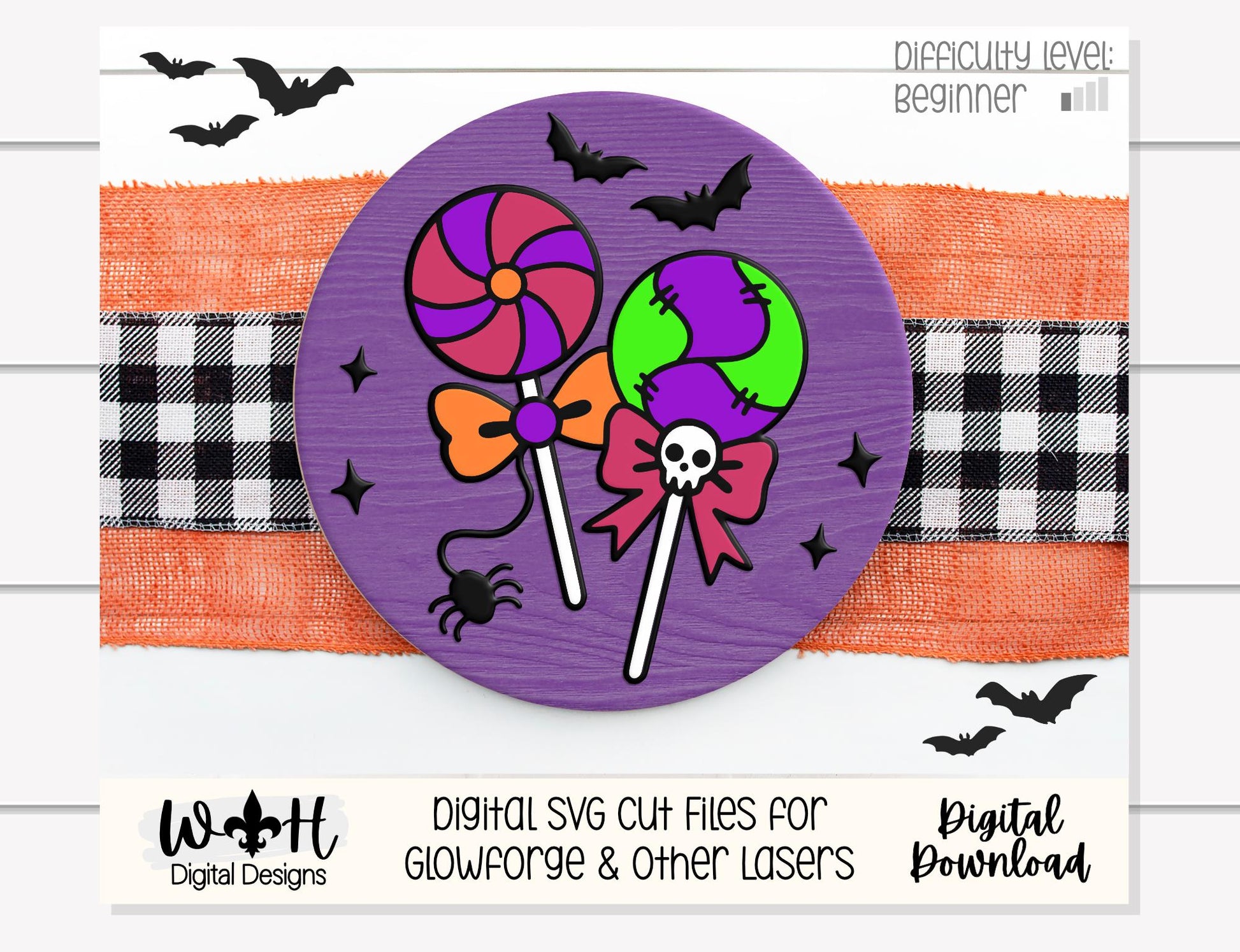 Tricks and Treats Halloween Lollipops - Seasonal Door Hanger Round - Sign Making and DIY Kits - Digital SVG Cut File For Glowforge Laser