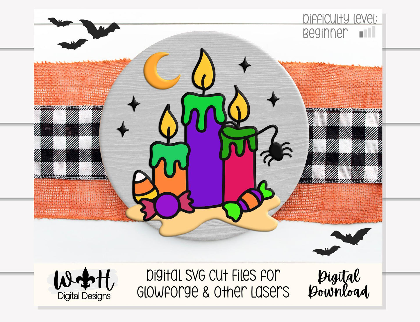 Tricks and Treats Halloween Candles - Seasonal Door Hanger Round - Sign Making and DIY Kits - Digital SVG Cut File For Glowforge Laser