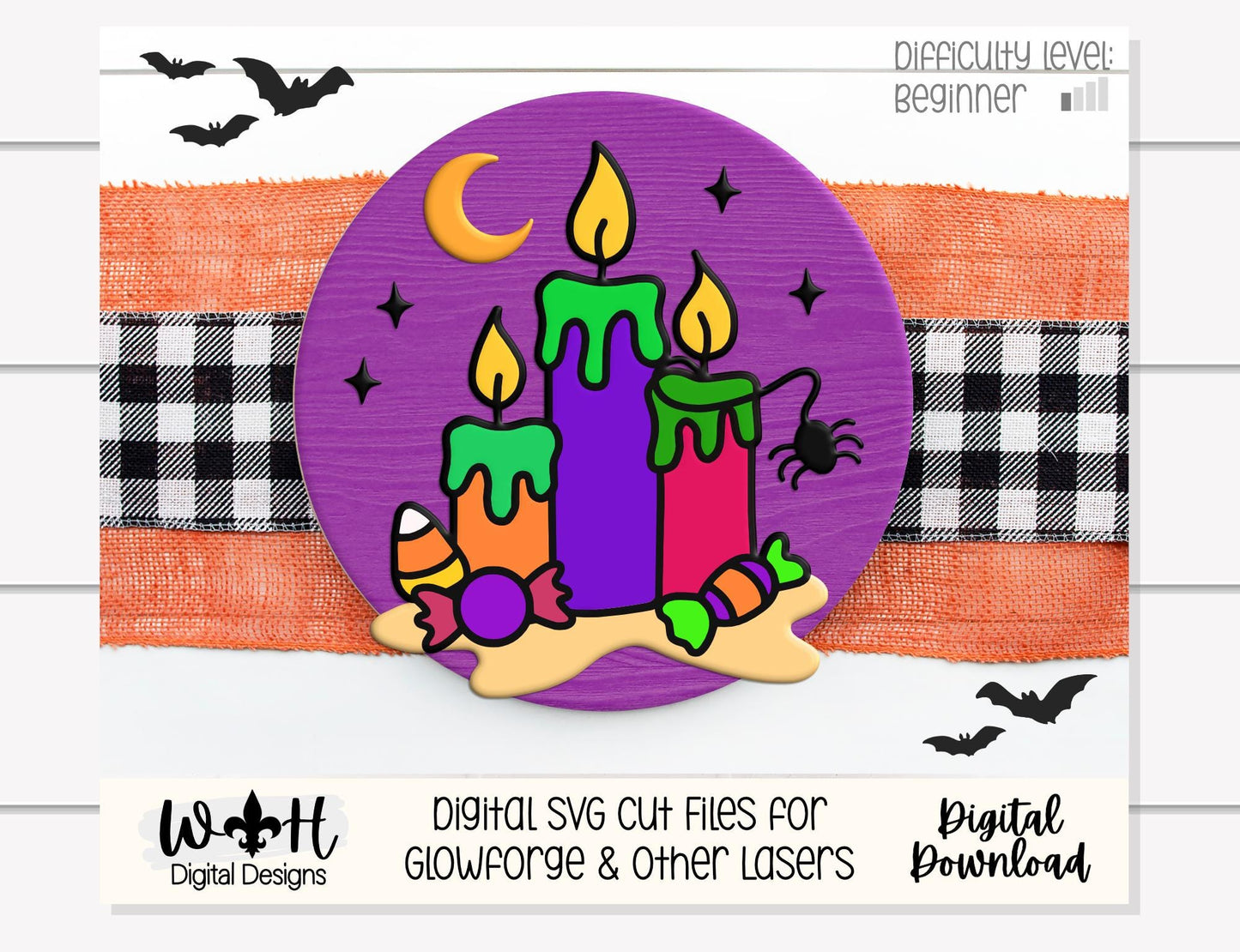 Tricks and Treats Halloween Candles - Seasonal Door Hanger Round - Sign Making and DIY Kits - Digital SVG Cut File For Glowforge Laser