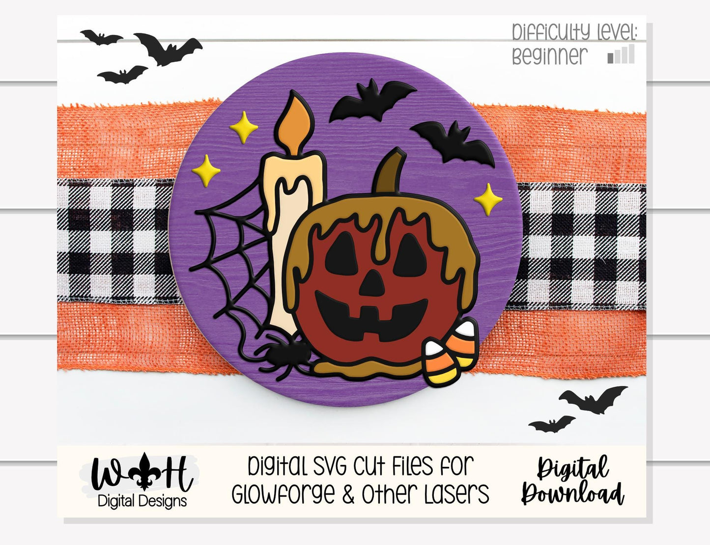 Tricks and Treats Caramel Apple Candle - Halloween Door Hanger Round - Sign Making and DIY Kits - Digital SVG Cut File For Glowforge Laser