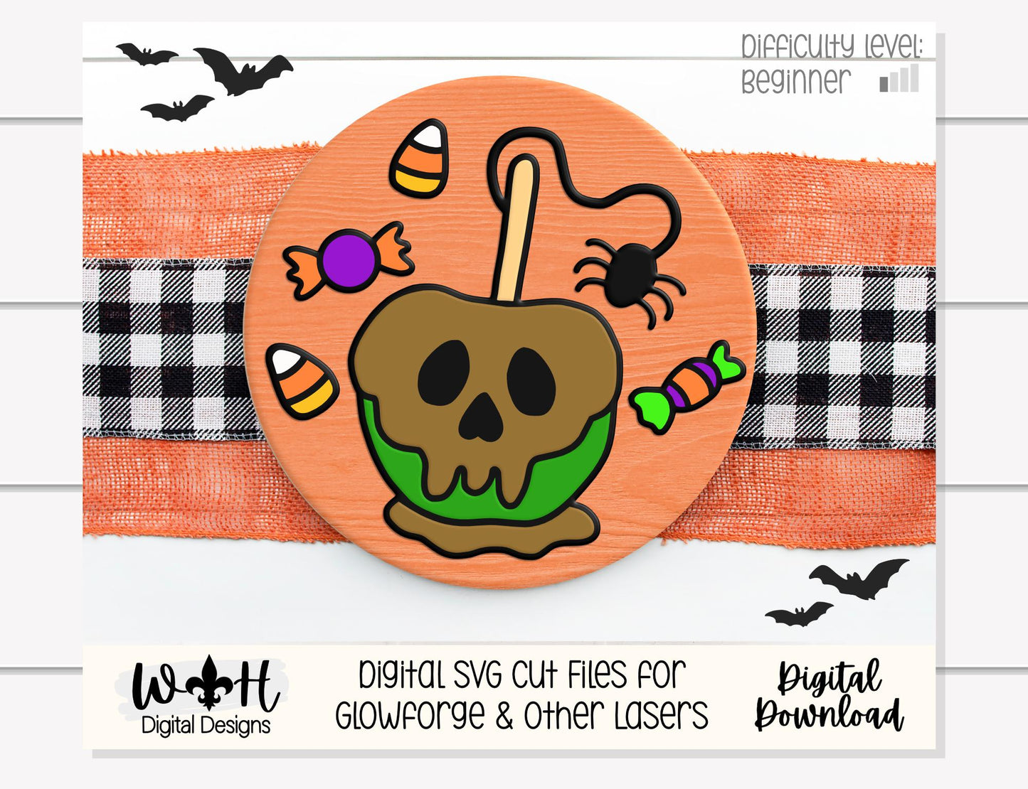 Tricks and Treats Poison Candy Apple - Halloween Door Hanger Round - Sign Making and DIY Kits - Digital SVG Cut File For Glowforge Laser