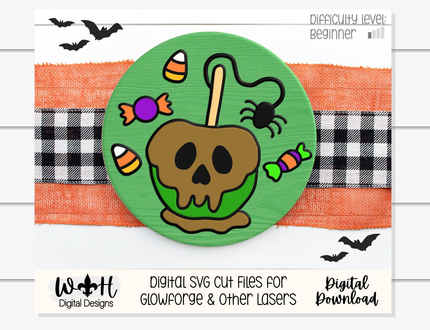 Tricks and Treats Poison Candy Apple - Halloween Door Hanger Round - Sign Making and DIY Kits - Digital SVG Cut File For Glowforge Laser