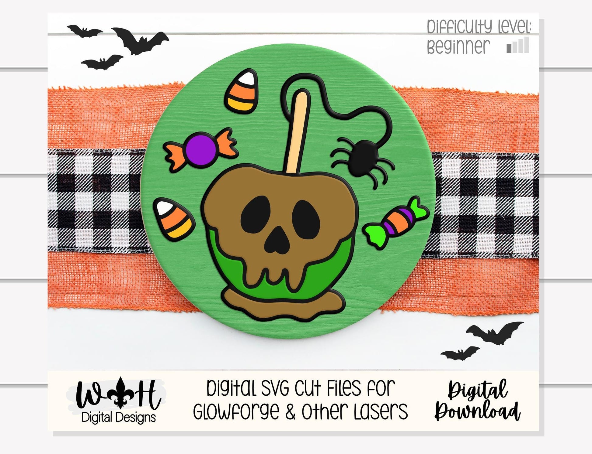 Tricks and Treats Poison Candy Apple - Halloween Door Hanger Round - Sign Making and DIY Kits - Digital SVG Cut File For Glowforge Laser