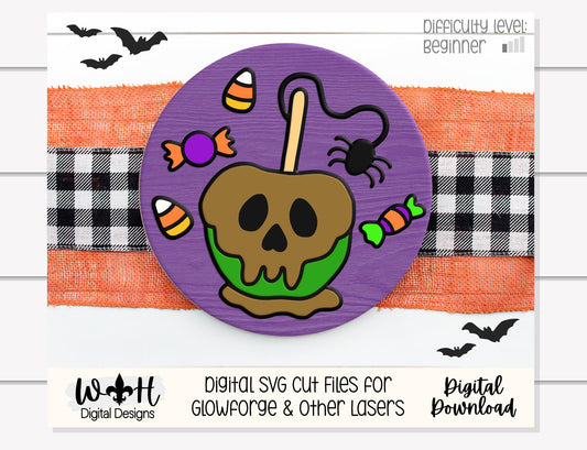 Tricks and Treats Poison Candy Apple - Halloween Door Hanger Round - Sign Making and DIY Kits - Digital SVG Cut File For Glowforge Laser
