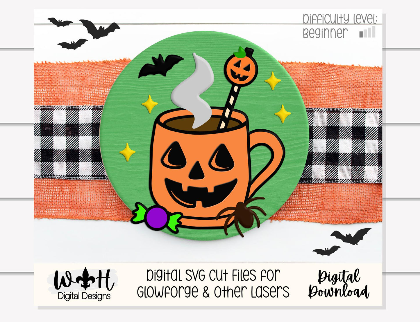 Tricks and Treats Pumpkin Coffee Cakepop - Halloween Door Hanger Round - Sign Making and DIY Kits - Digital SVG Cut File For Glowforge Laser