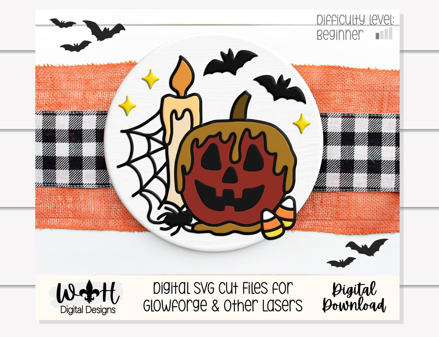 Tricks and Treats Caramel Apple Candle - Halloween Door Hanger Round - Sign Making and DIY Kits - Digital SVG Cut File For Glowforge Laser