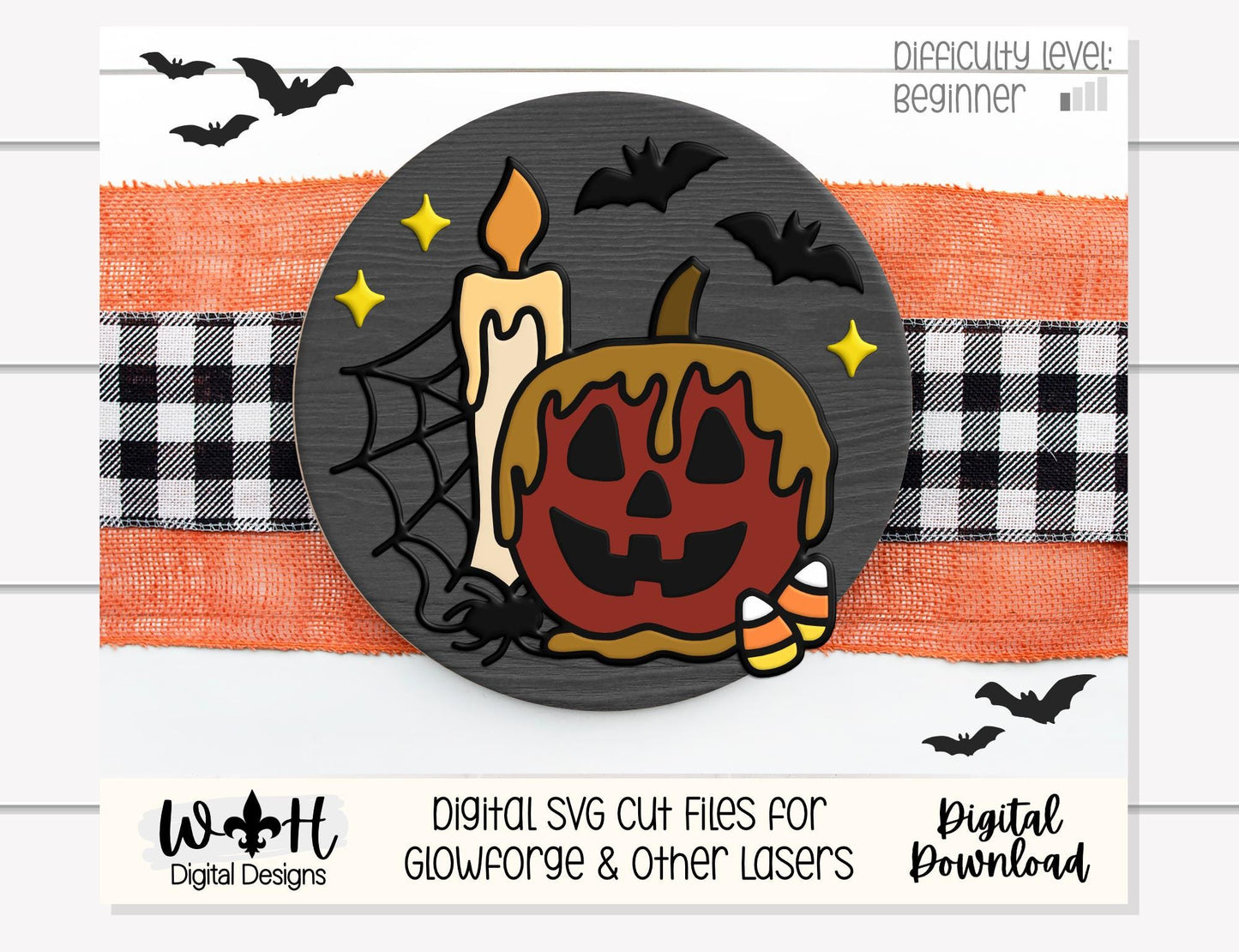 Tricks and Treats Caramel Apple Candle - Halloween Door Hanger Round - Sign Making and DIY Kits - Digital SVG Cut File For Glowforge Laser