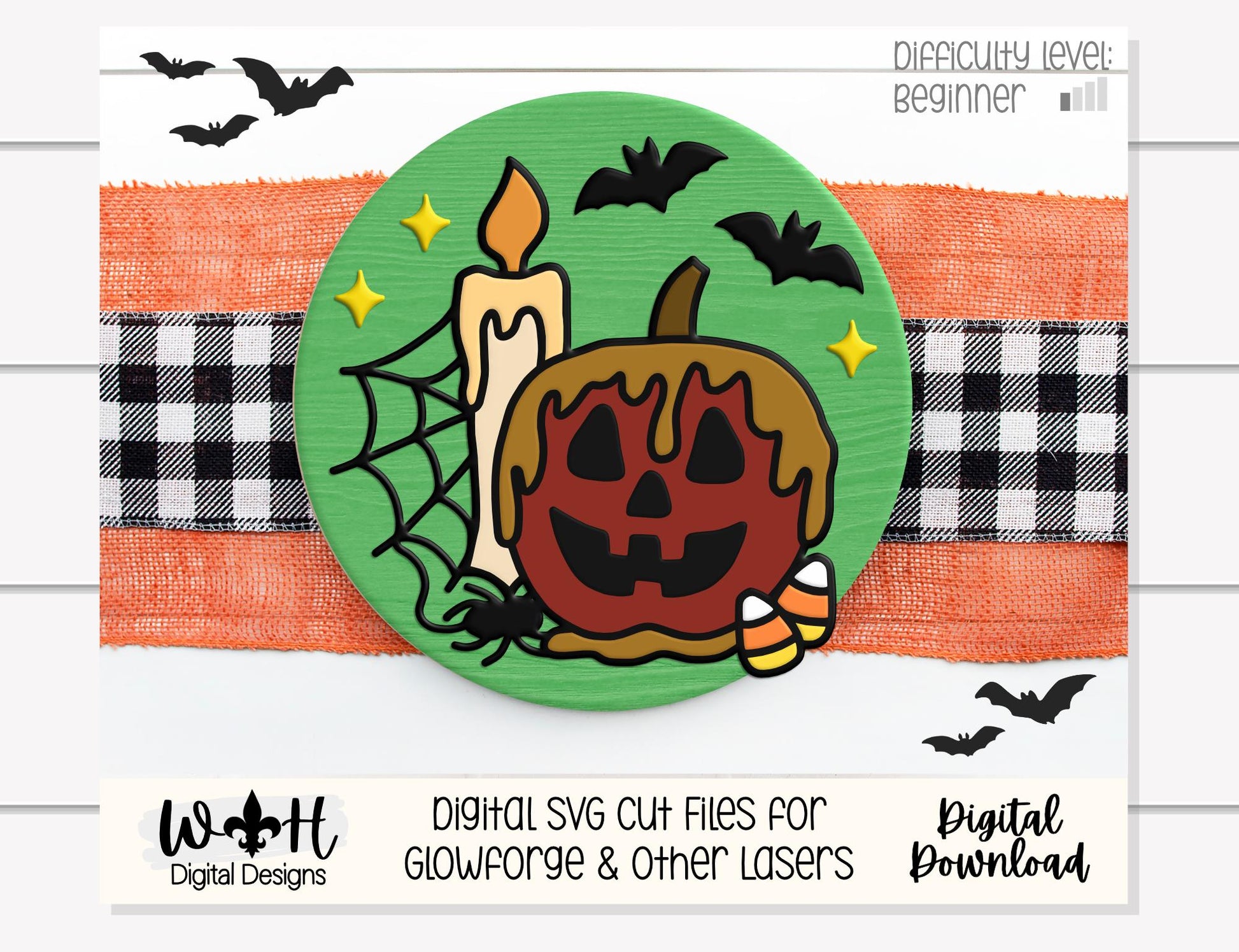 Tricks and Treats Caramel Apple Candle - Halloween Door Hanger Round - Sign Making and DIY Kits - Digital SVG Cut File For Glowforge Laser