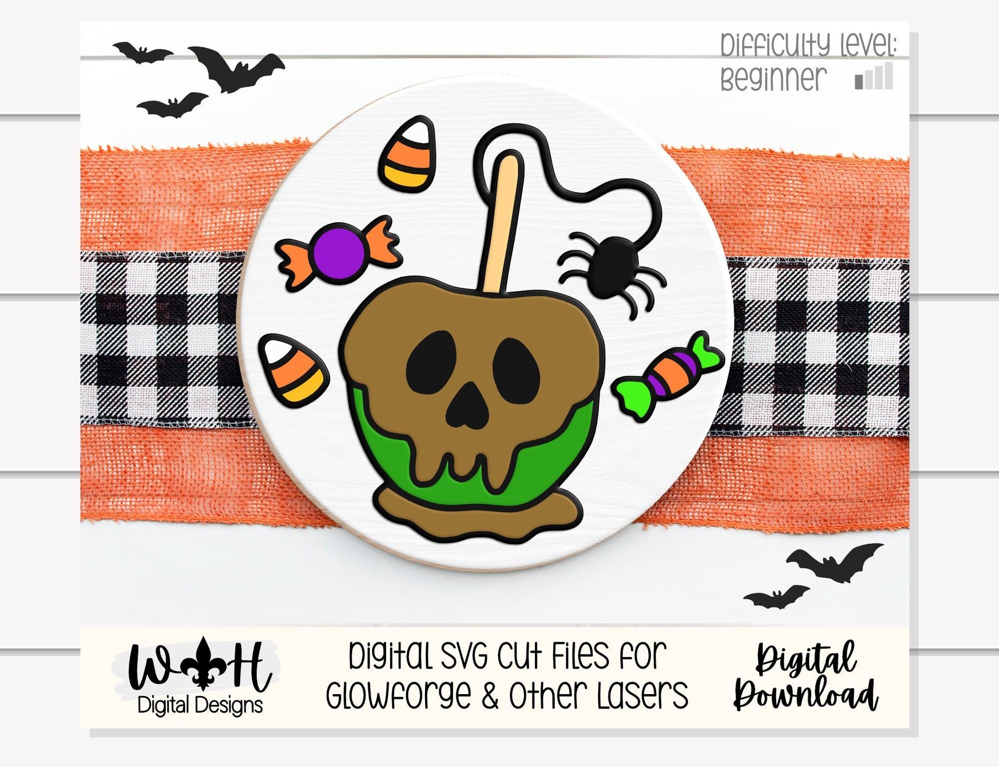 Tricks and Treats Poison Candy Apple - Halloween Door Hanger Round - Sign Making and DIY Kits - Digital SVG Cut File For Glowforge Laser