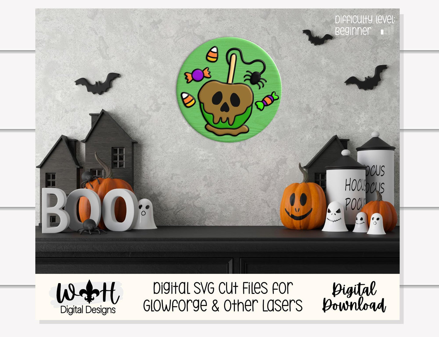 Tricks and Treats Poison Candy Apple - Halloween Door Hanger Round - Sign Making and DIY Kits - Digital SVG Cut File For Glowforge Laser