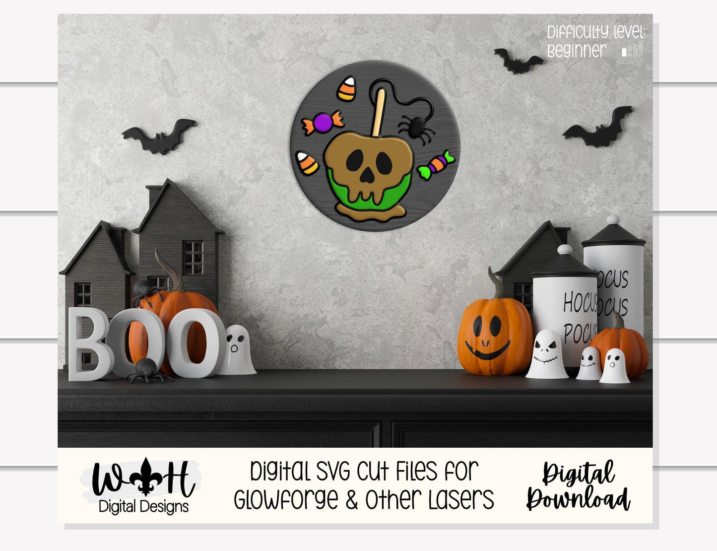 Tricks and Treats Poison Candy Apple - Halloween Door Hanger Round - Sign Making and DIY Kits - Digital SVG Cut File For Glowforge Laser