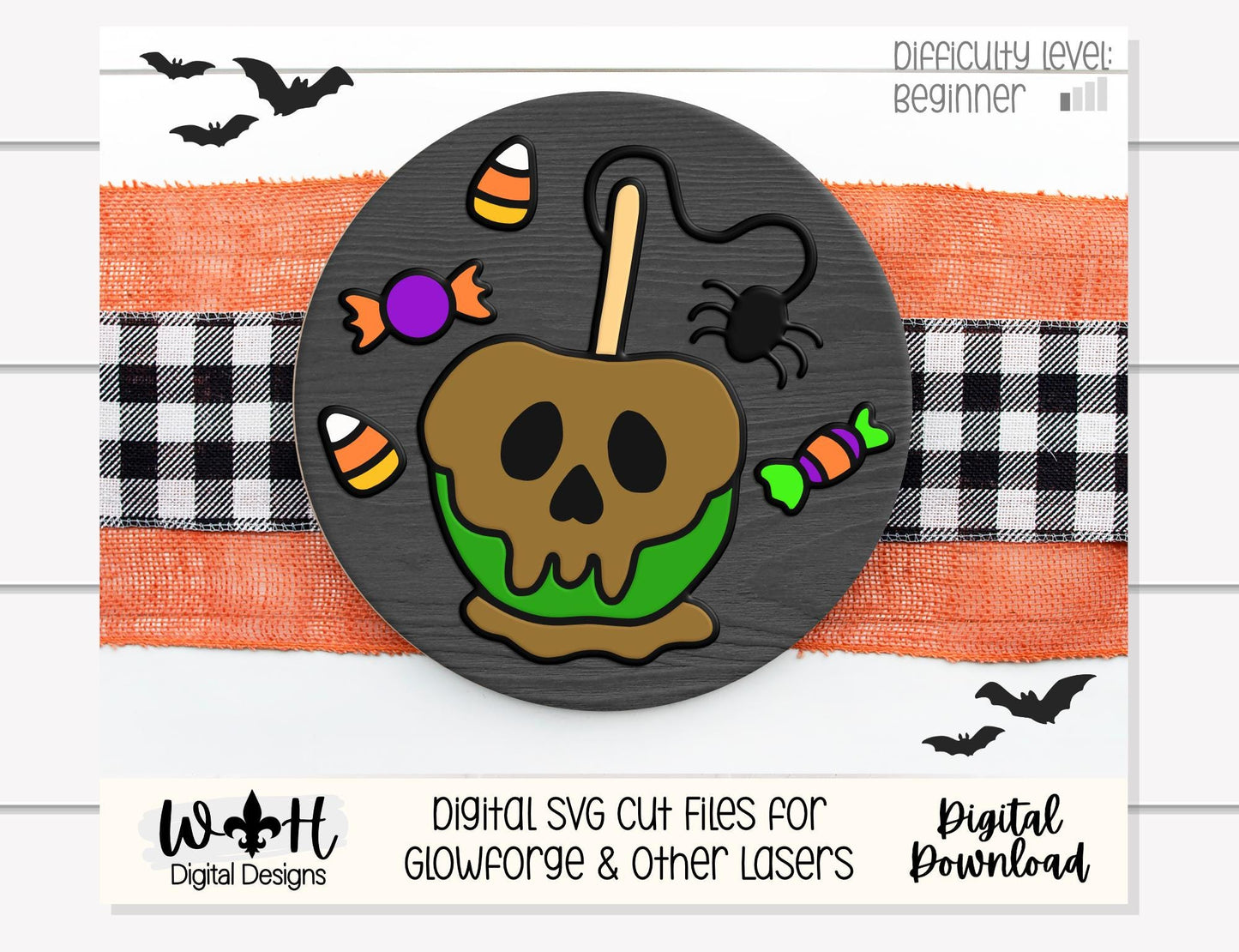 Tricks and Treats Poison Candy Apple - Halloween Door Hanger Round - Sign Making and DIY Kits - Digital SVG Cut File For Glowforge Laser