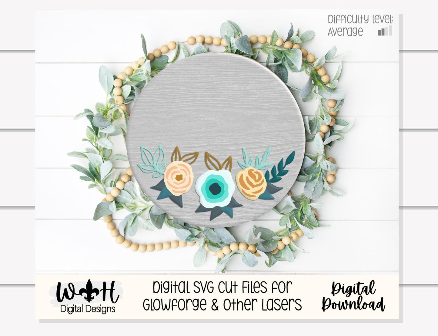 Charlotte Amelia Inset Rose Cluster Florals - Baby Girl Nursery Sign - Birthday and Wedding Decor - Digital SVG Cut File For Glowforge Laser