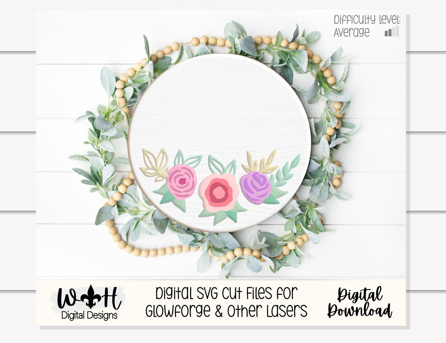 Charlotte Amelia Inset Rose Cluster Florals - Baby Girl Nursery Sign - Birthday and Wedding Decor - Digital SVG Cut File For Glowforge Laser